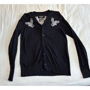 Kill City Women's Cardigan Small Black V-neck Button-up Dark Academia Graphic Lg